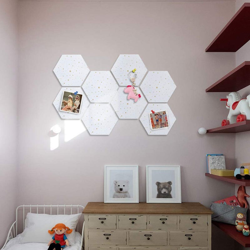 Uoisaiko Felt Hexagon Bulletin Board with 20 Push Pins, Pack of 8 Notice Boards for Home Office Kitchen, Push Pin Board Felt Wall Tiles for Photos Memos - Image 4